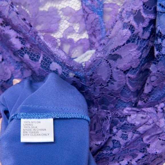 Madison Marcus Boho Lace Silk Sleeveless Fit & Flare Dress Blue Purple Sz S - Picture 9 of 9